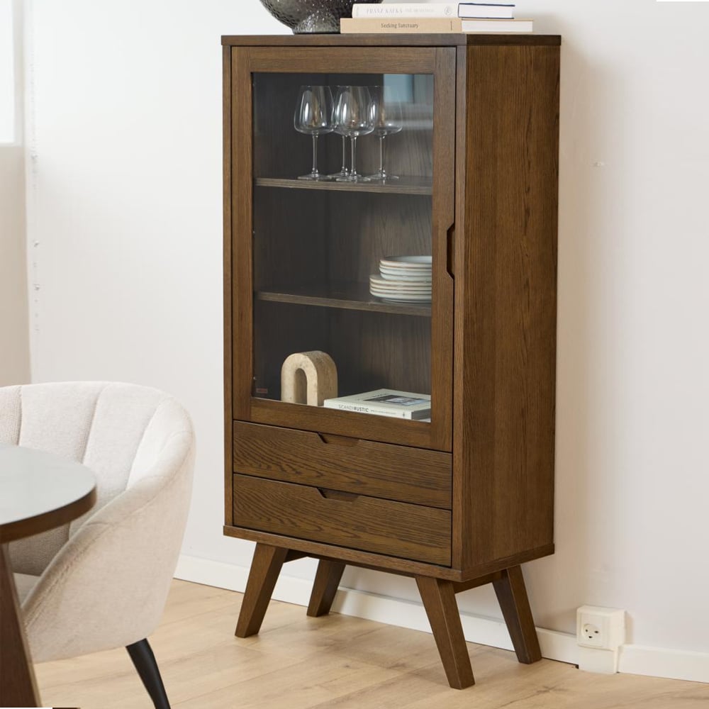 Alisto Wide Wooden Display Cabinet In Smoked Oak