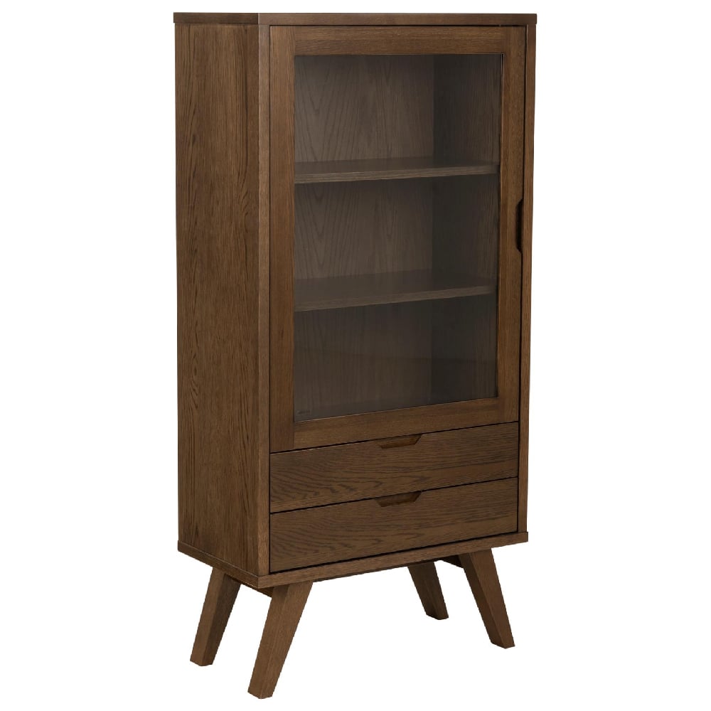 Alisto Wooden Display Cabinet With 1 Door 2 Drawers In Smoked Oak