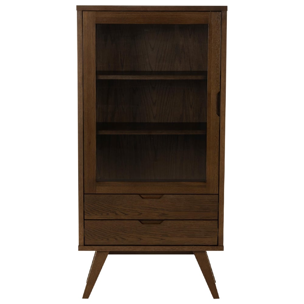 Alisto Wooden Display Cabinet With 1 Door 2 Drawers In Smoked Oak