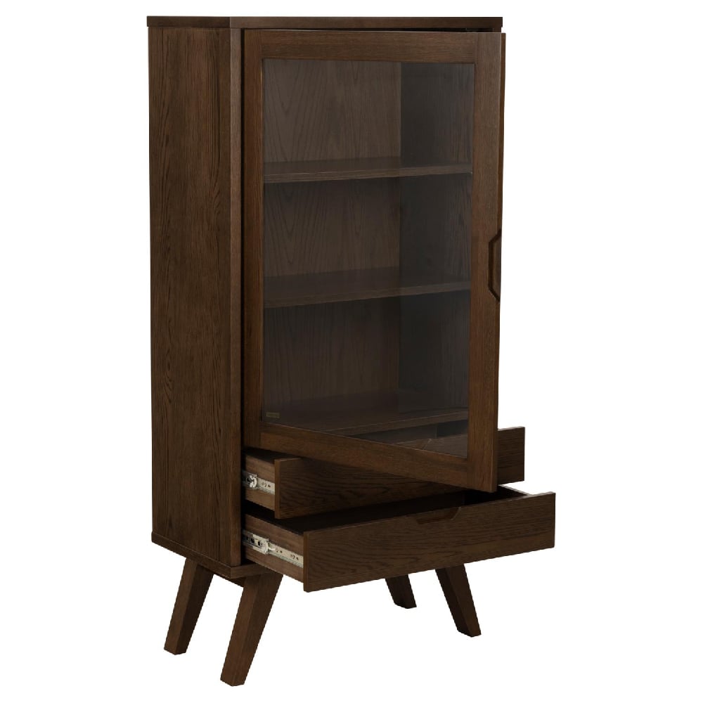 Alisto Wooden Display Cabinet With 1 Door 2 Drawers In Smoked Oak
