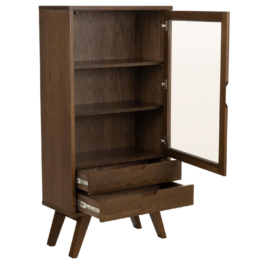 Alisto Wooden Display Cabinet With 1 Door 2 Drawers In Smoked Oak