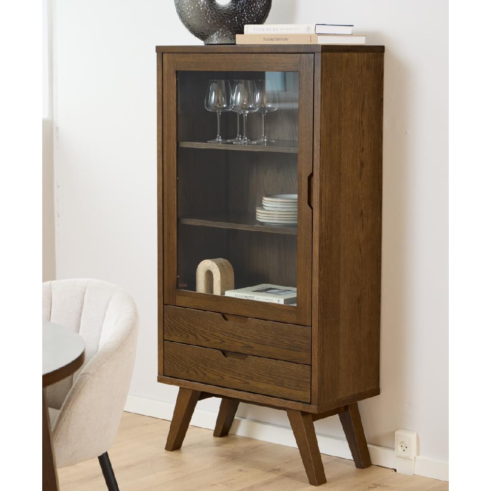 Product photograph of Alisto Wooden Display Cabinet With 1 Door 2 Drawers In Smoked Oak from Furniture in Fashion