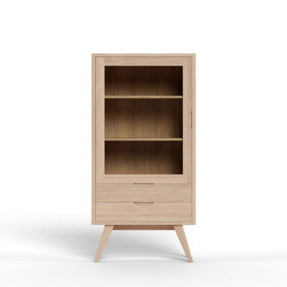 Alisto Wooden Display Cabinet with 1 Glass Door in White Oak