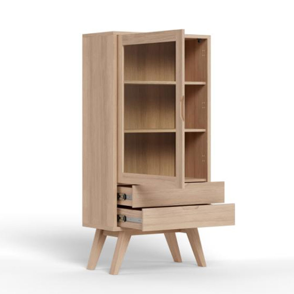 Alisto Wooden Display Cabinet with 1 Glass Door in White Oak