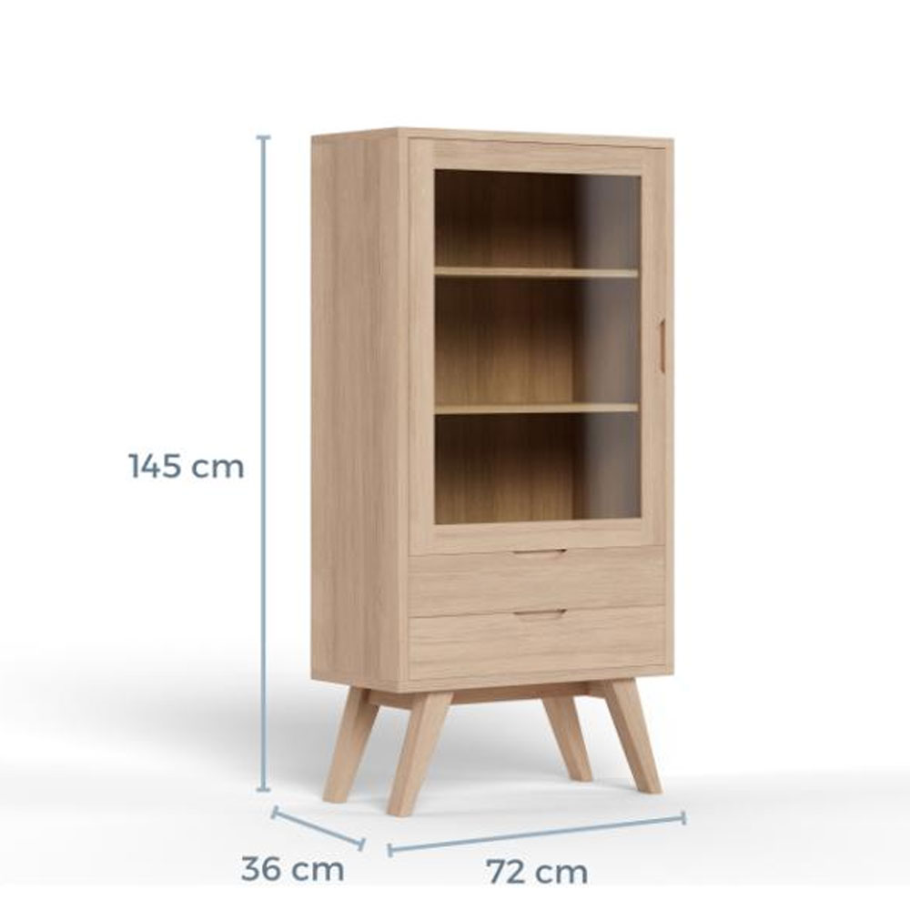 Alisto Wooden Display Cabinet with 1 Glass Door in White Oak