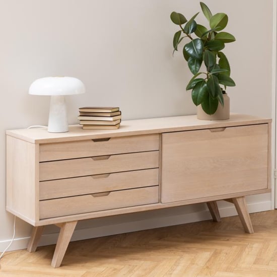 Photo of Alisto wooden sideboard with 1 door 4 drawers in oak white