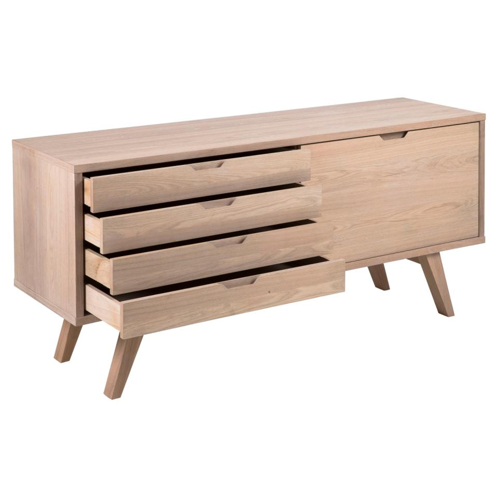 Alisto Wooden TV Stand With 4 Drawers 1 Door in White Oak