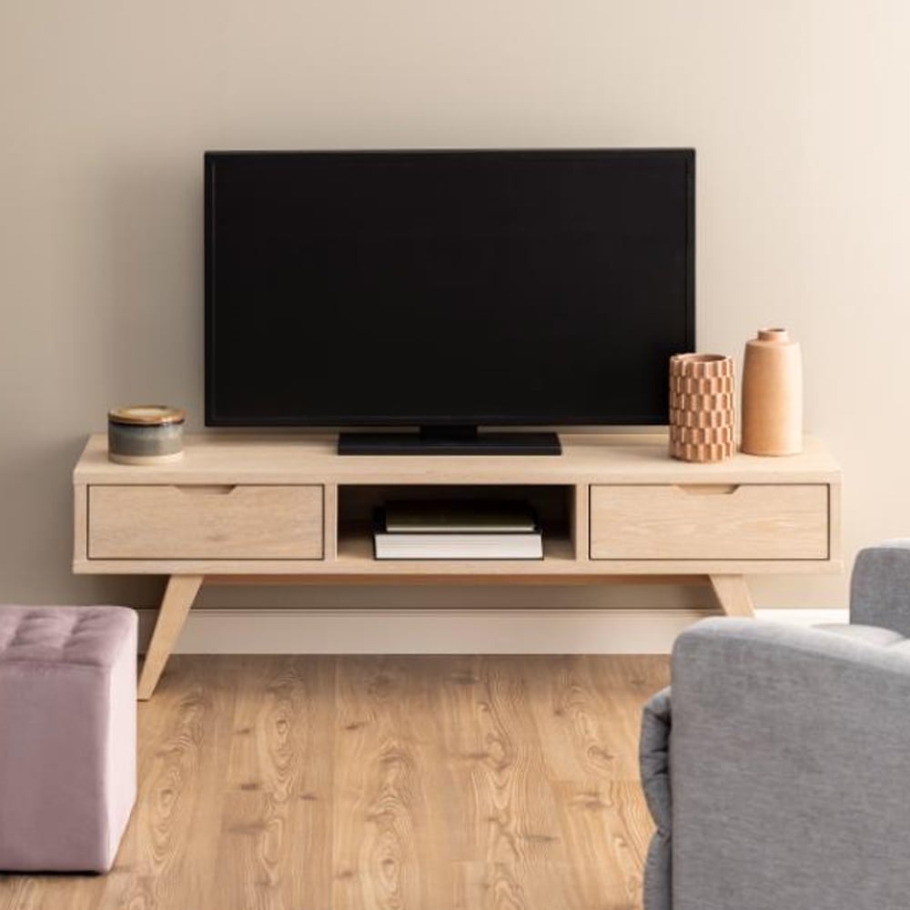 Alisto Wooden TV Stand With 2 Drawers In Oak White