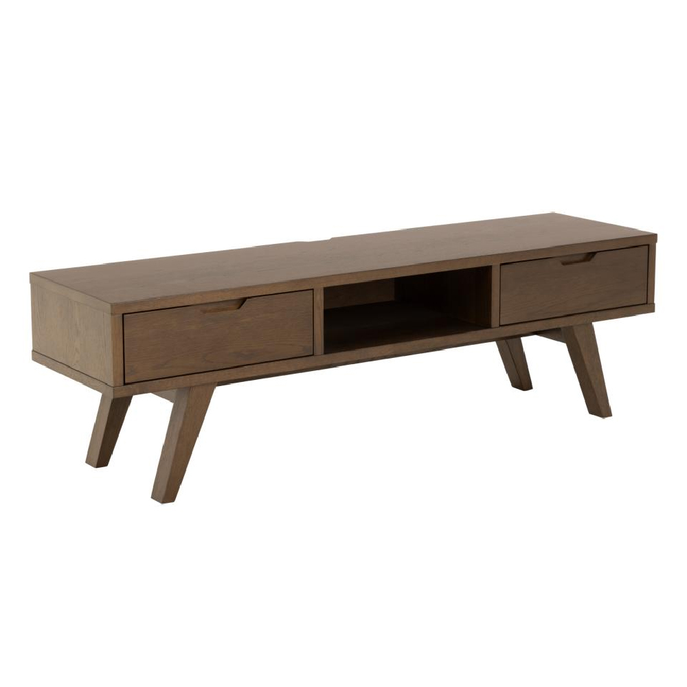 Alisto Wooden TV Stand With 2 Drawers In Smoked Oak