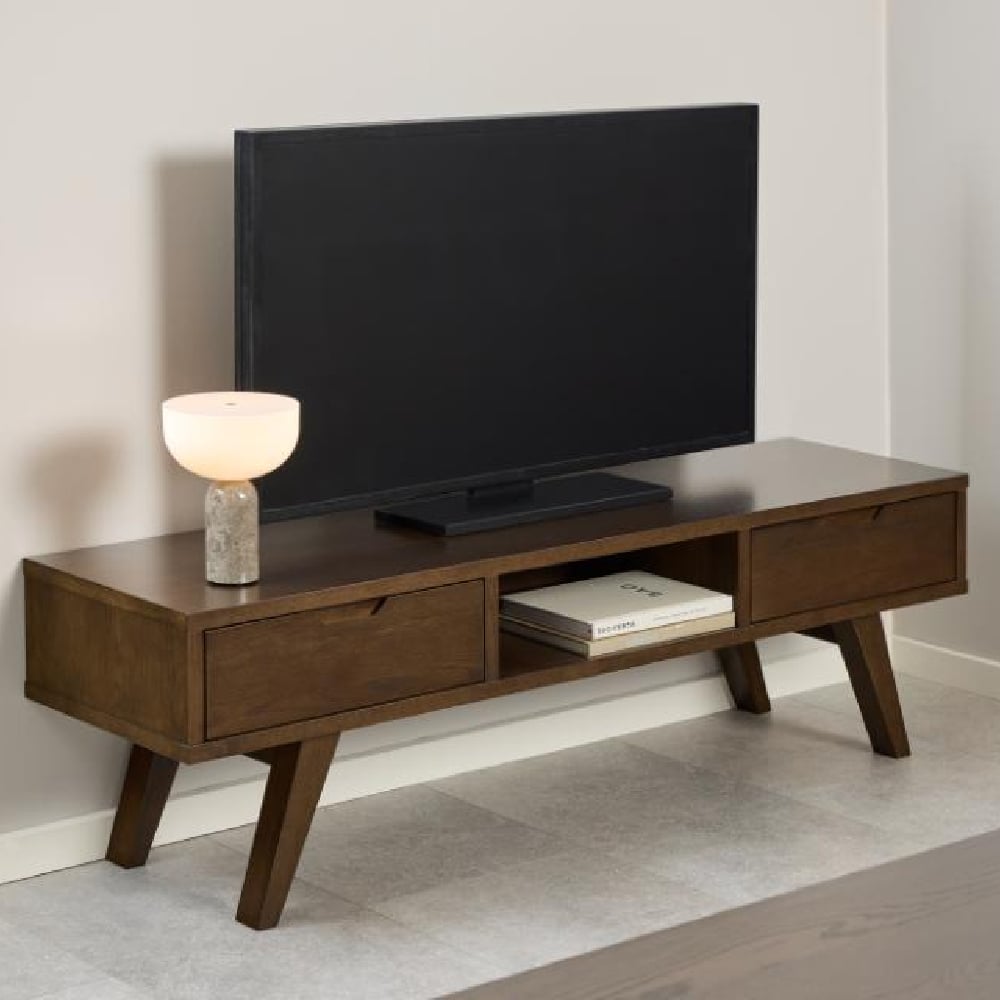 Alisto Wooden TV Stand With 2 Drawers In Smoked Oak