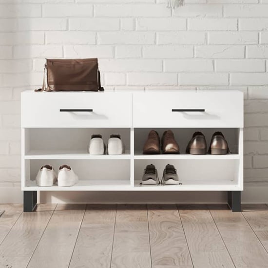 Read more about Alivia high gloss shoe storage bench with 2 drawers in white