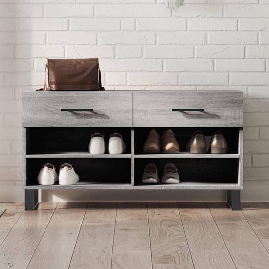 Read more about Alivia shoe storage bench with 2 drawers in grey sonoma oak