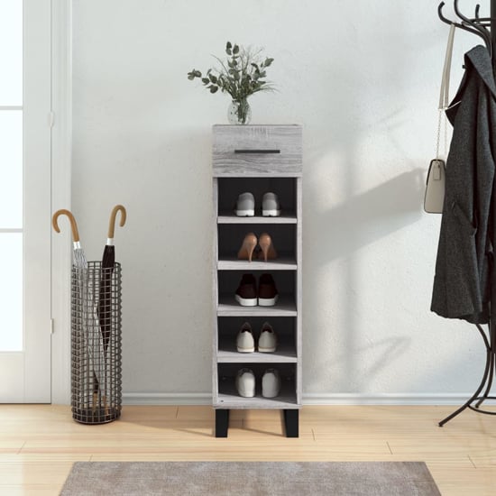 Alivia Shoe Storage Cabinet With 2 Drawers In Grey Sonoma Oak