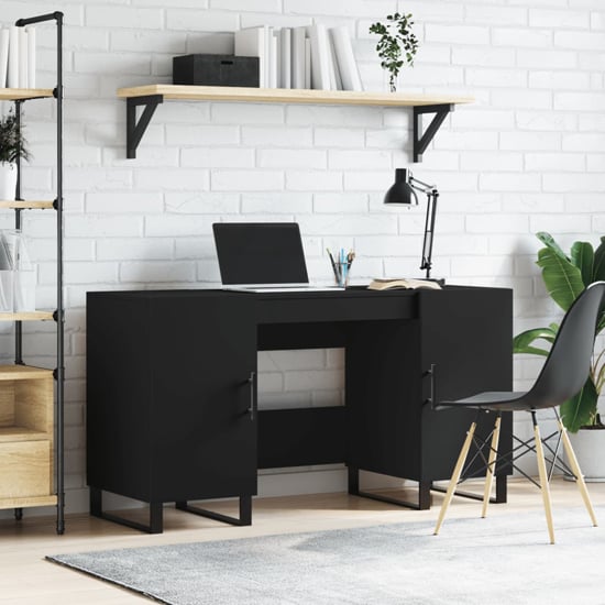 Product photograph of Alivia Wooden Computer Desk With 2 Doors In Black from Furniture in Fashion