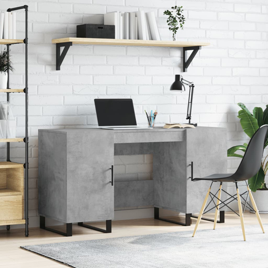 Read more about Alivia wooden computer desk with 2 doors in concrete effect