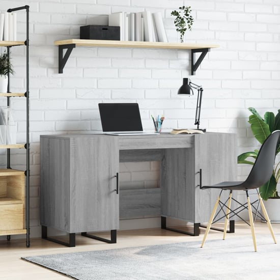 Product photograph of Alivia Wooden Computer Desk With 2 Doors In Grey Sonoma Oak from Furniture in Fashion