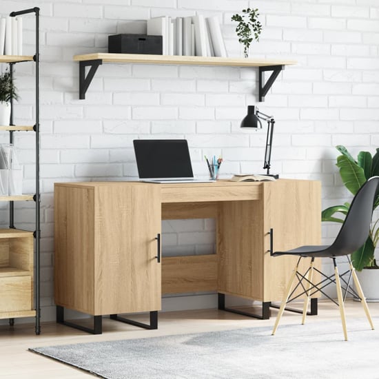 Product photograph of Alivia Wooden Computer Desk With 2 Doors In Sonoma Oak from Furniture in Fashion