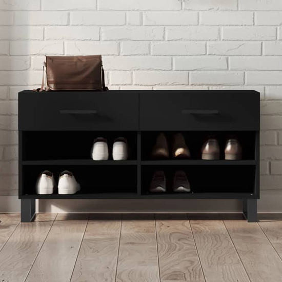 Alivia Wooden Shoe Storage Bench With 2 Drawers In Black