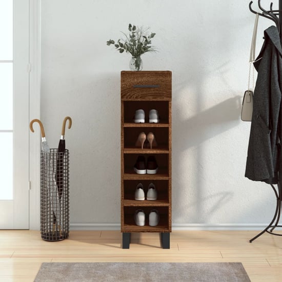 Product photograph of Alivia Wooden Shoe Storage Cabinet With 2 Drawers In Brown Oak from Furniture in Fashion