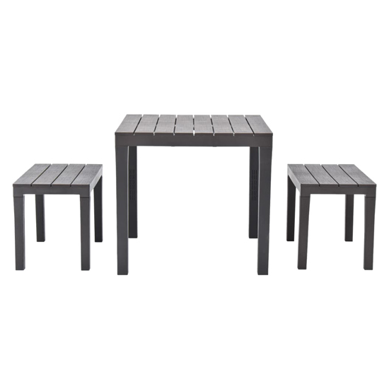 Aliza Plastic Garden Dining Table With 2 Benches In Brown