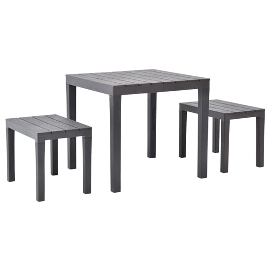 Read more about Aliza plastic garden dining table with 2 benches in brown