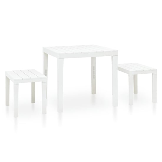 Photo of Aliza plastic garden dining table with 2 benches in white