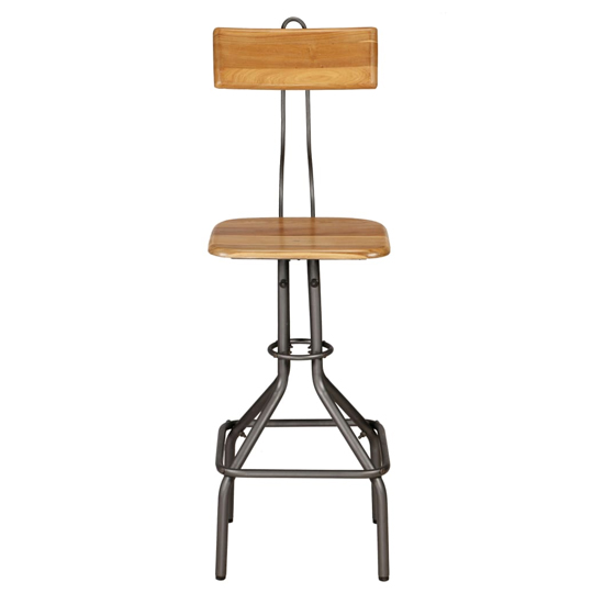 Alizae Natural Wooden Bar Chairs With Steel Frame In A Pair