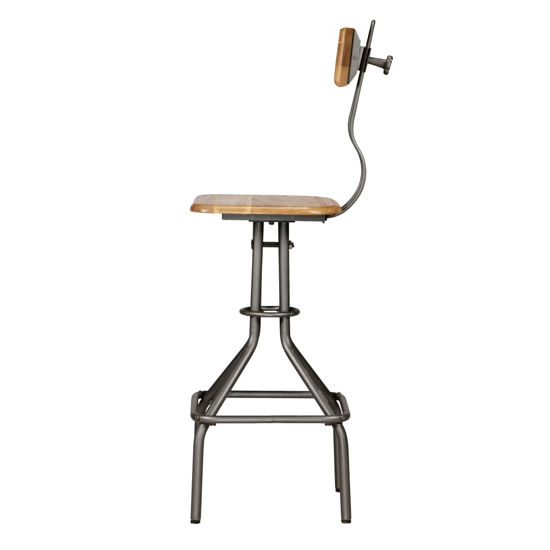 Alizae Natural Wooden Bar Chairs With Steel Frame In A Pair