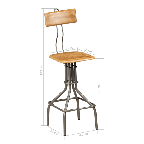 Alizae Natural Wooden Bar Chairs With Steel Frame In A Pair