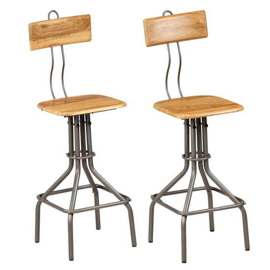 Alizae Natural Wooden Bar Chairs With Steel Frame In A Pair