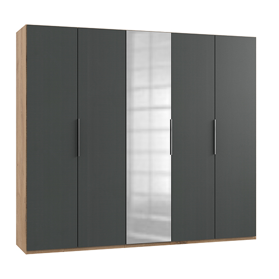 Product photograph of Alkes Mirrored Wardrobe In Graphite And Planked Oak With 5 Doors from Furniture in Fashion