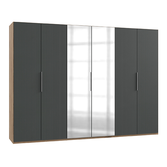 Read more about Alkes mirrored wardrobe in graphite and planked oak with 6 doors