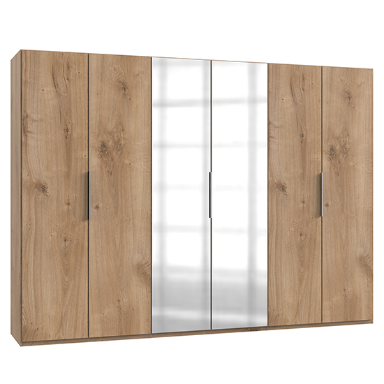 Read more about Alkes mirrored wardrobe in planked oak with 6 doors