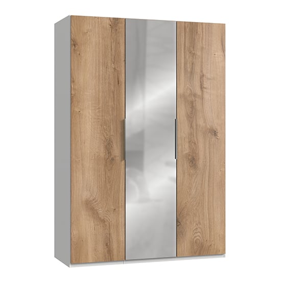 Read more about Alkes mirrored wardrobe in planked oak and white with 3 doors