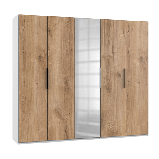 Read more about Alkes mirrored wardrobe in planked oak and white with 5 doors