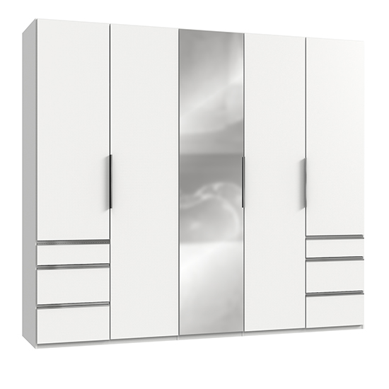 Read more about Alkes mirrored wardrobe in white with 5 doors 6 drawers