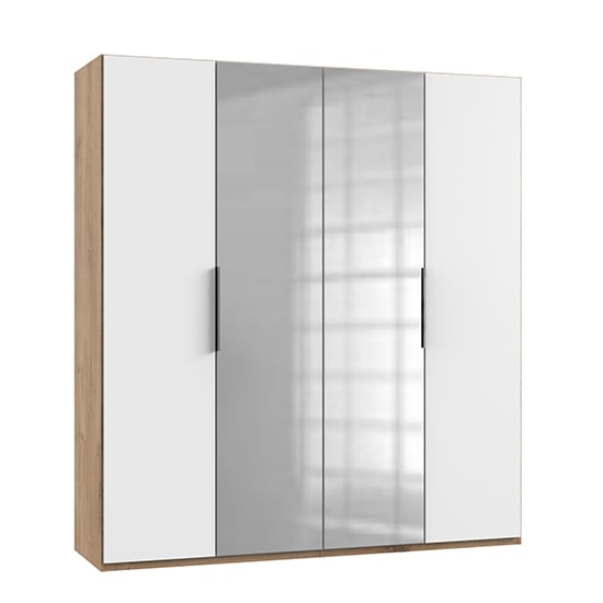 Read more about Alkes mirrored wardrobe in white and planked oak with 4 doors