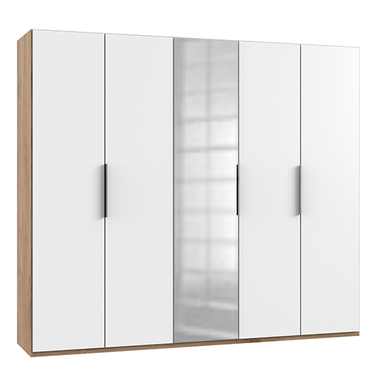 Read more about Alkes mirrored wardrobe in white and planked oak with 5 doors