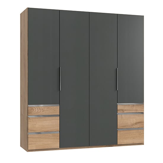 Read more about Alkes wooden 4 doors wardrobe in graphite and planked oak