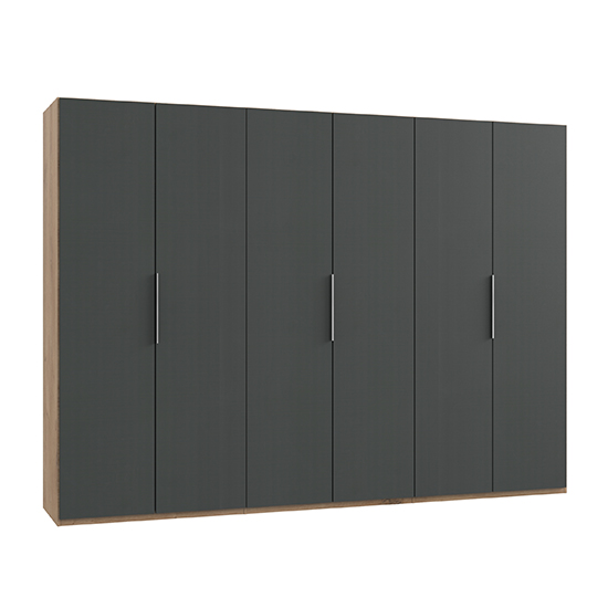 Product photograph of Alkes Wooden Wardrobe In Graphite And Planked Oak With 6 Doors from Furniture in Fashion