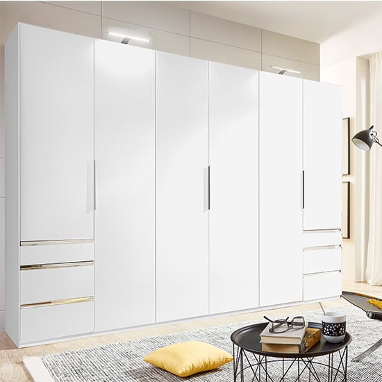 Alkes Wooden Wardrobe In White With 6 Doors 6 Drawers