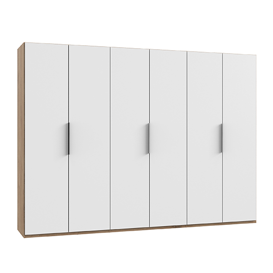 Product photograph of Alkes Wooden Wardrobe In White And Planked Oak With 6 Doors from Furniture in Fashion