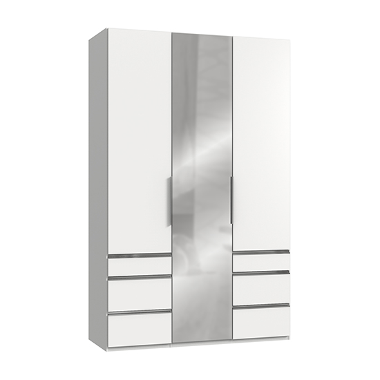 Read more about Alkesia mirrored 3 doors wardrobe in white with 6 drawers
