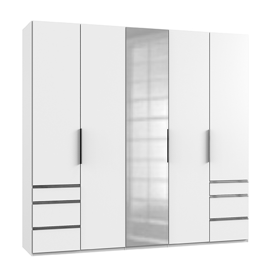 Read more about Alkesia mirrored 5 doors wardrobe in white with 6 drawers