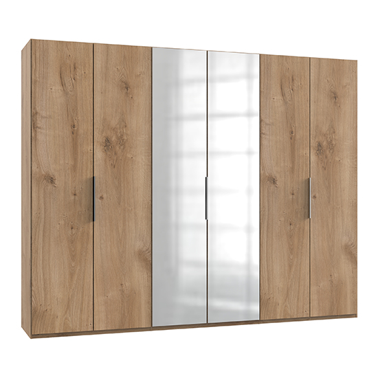 Read more about Alkesia mirrored wardrobe in planked oak with 6 doors