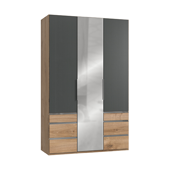 Read more about Alkesia mirrored 3 door wardrobe in graphite and planked oak