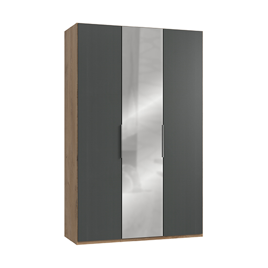 Read more about Alkesia mirrored 3 doors wardrobe in graphite and planked oak