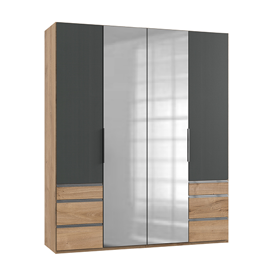 Read more about Alkesia mirrored 4 door wardrobe in graphite and planked oak