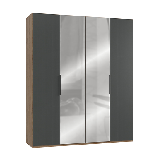 Read more about Alkesia mirrored 4 doors wardrobe in graphite and planked oak