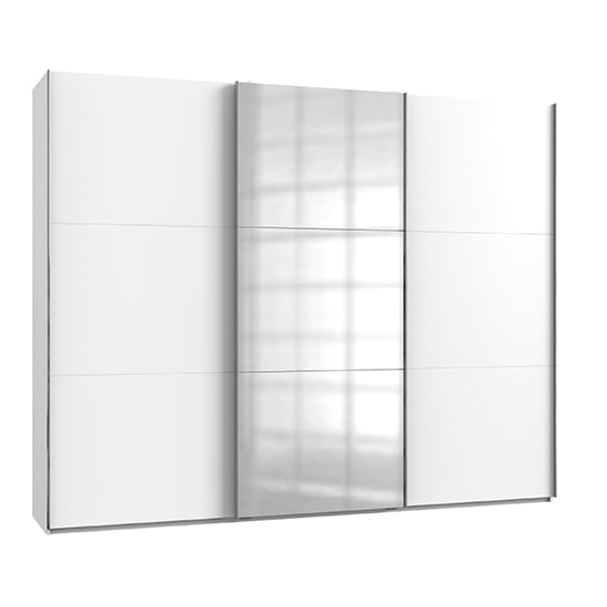 Alkesia Mirrored Sliding 3 Doors Wardrobe In White